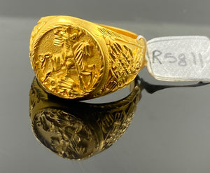 22k Solid Gold Men's Designer Embossed Round Ring R5811 - Royal Dubai Jewellers