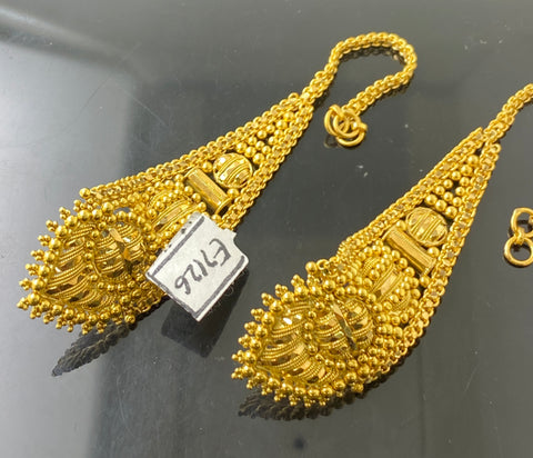 22k Solid Gold Elegant Filigree Traditional Earrings e7126z - Royal Dubai Jewellers