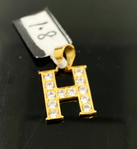 22k Pendant Solid Gold Initial H with Signity Stones P3574 - Royal Dubai Jewellers
