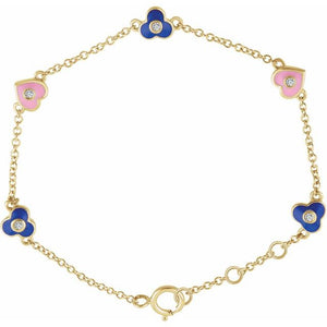 14K Yellow .04 CTW Diamond Flowers & Hearts 5-7" Bracelet 652687 - Royal Dubai Jewellers