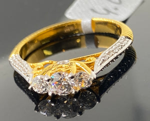 22k Solid Gold Simple Ladies Traditional Three Stone Ring r6170 - Royal Dubai Jewellers