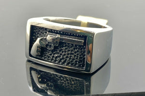 Solid White Gold Ring Simple Men Revolver Design SM36 - Royal Dubai Jewellers