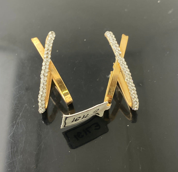 10k Solid Gold Ladies Designer Overlapped Zircon Stud Earrings E7191 - Royal Dubai Jewellers