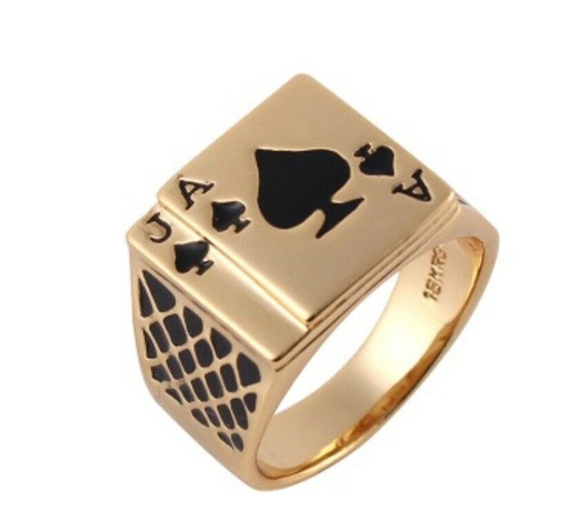 Solid Gold Ring Elegant Men Black Jack Cards Design SM10 - Royal Dubai Jewellers