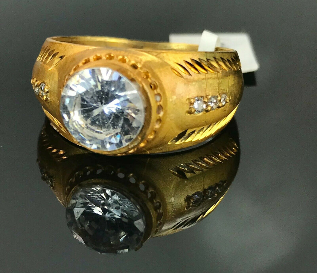 22k Ring Solid Gold ELEGANT Charm Mens Stone Band SIZE 10 