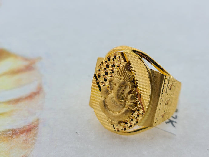 22K Solid Gold Religious Lord Ganesha Ring R8555 - Royal Dubai Jewellers