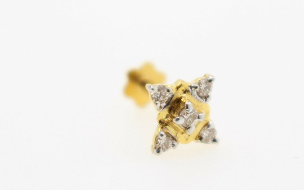 Authentic 18K Yellow Gold Charm Nose Pin Stud Diamond VS2 n318 - Royal Dubai Jewellers