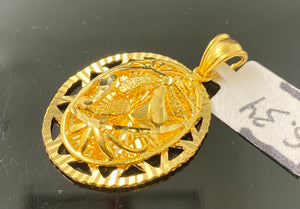 22k Pendant Solid Gold Ladies Oval Shape with Unique Floral Design P3353 - Royal Dubai Jewellers