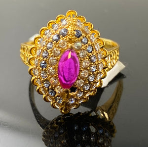 22K Solid Gold Ring With Stones R7045 - Royal Dubai Jewellers