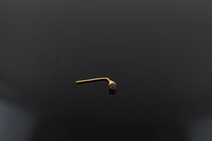 Authentic 18K Yellow Gold L-Shaped Nose Pin Stud Pink Birth Stone October n42 - Royal Dubai Jewellers