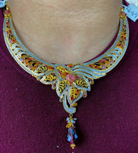 22k Necklace Set Beautiful Solid Gold Ladies Classic Floral Navratan LS179 - Royal Dubai Jewellers