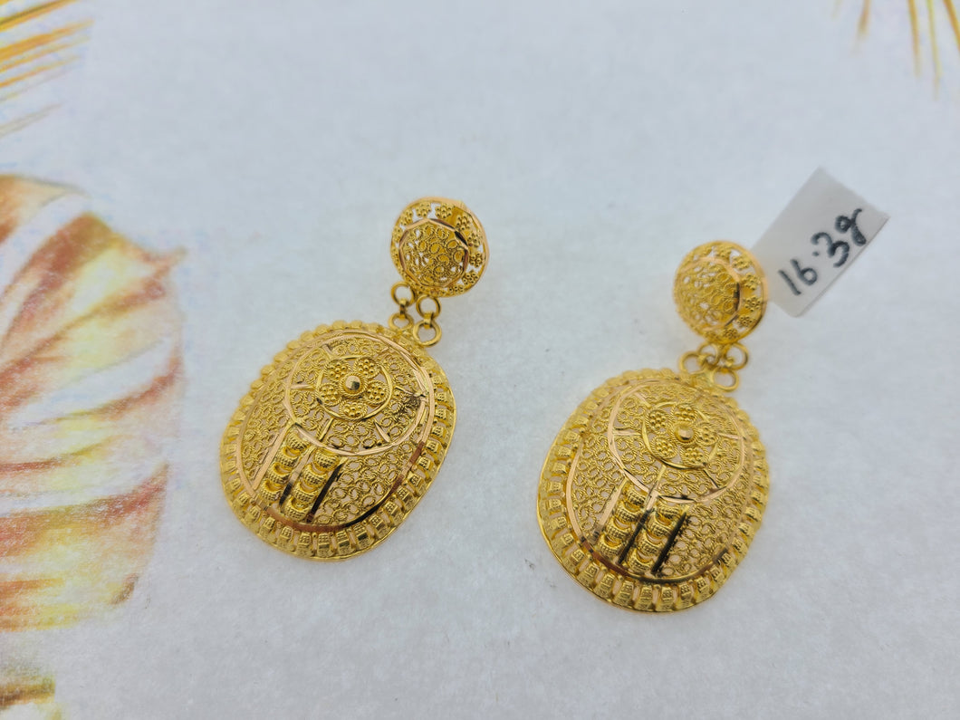 21K Solid Gold Turkish Design Earrings E22496 - Royal Dubai Jewellers