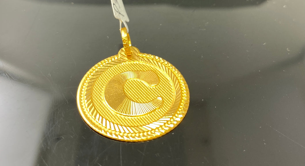 22k Pendant Solid Gold Unique Round Shape Initial C Charm P3420 - Royal Dubai Jewellers