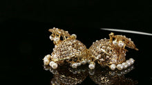 22k 22ct Solid Gold ELEGANT Simple Jhumki Filigree Hoops with Pearl Design E7301 - Royal Dubai Jewellers