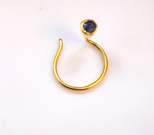Authentic 18K Yellow Gold Nose Pin Ring Blue Birth Stone September n120 - Royal Dubai Jewellers