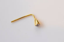 Authentic 18K Yellow Gold L-Shaped Nose Pin Stud Round-Cut-Diamond VS2 n60 - Royal Dubai Jewellers