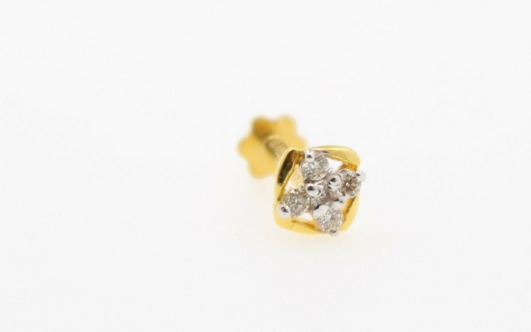 Authentic 18K Yellow Gold Charm Nose Pin Stud Diamond VS2 n316 - Royal Dubai Jewellers