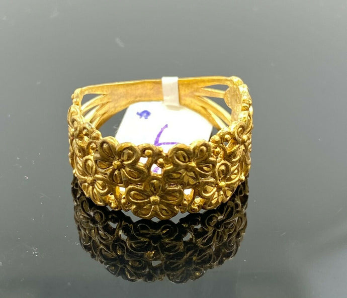 22k Ring Solid Gold ELEGANT Charm Woman Floral Band SIZE 8 