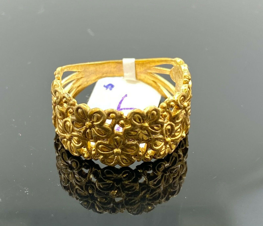 22k Ring Solid Gold ELEGANT Charm Woman Floral Band SIZE 8 