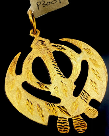 22k Pendant Solid Gold ELEGANT Religious Sikh Khunda Pendant P3001 - Royal Dubai Jewellers