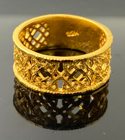 22K solid Gold Ladies Designer Diamond Cut Net Band Ring R3485 - Royal Dubai Jewellers