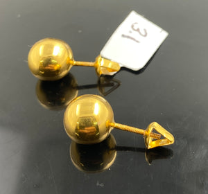 21k Solid Gold Ladies Designer High Polished Balls Earrings E10604 - Royal Dubai Jewellers