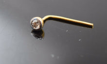 Authentic 18K Yellow Gold L-Shaped Nose Pin Stud Round-Cut-Diamond VS2 n058 - Royal Dubai Jewellers