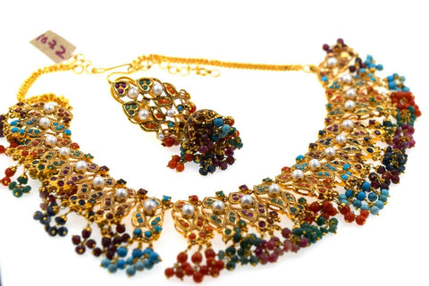 22k Necklace SetSolid Gold Ladies Classic Stone Filled Filigree Design CS252 - Royal Dubai Jewellers