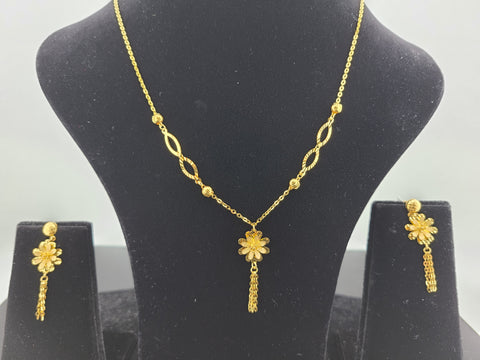 22K Solid Gold Floral Necklace Set LS 1294 - Royal Dubai Jewellers