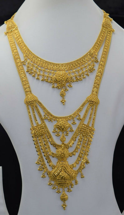 22k Bridal Set Beautiful Solid Gold Ladies Traditional Long Set Design LS1025 - Royal Dubai Jewellers