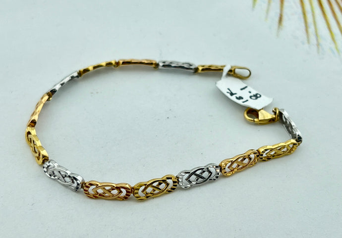 18K Solid Gold Two Tone Links Bracelet BR6176 - Royal Dubai Jewellers