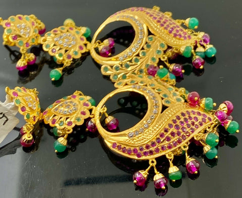 22k Necklace Set Solid Gold Ladies Modern Multi Stone Jadau Design LS100 - Royal Dubai Jewellers