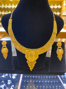 22k Gold Solid Ladies Traditional Filigree Necklace Set C5302 - Royal Dubai Jewellers