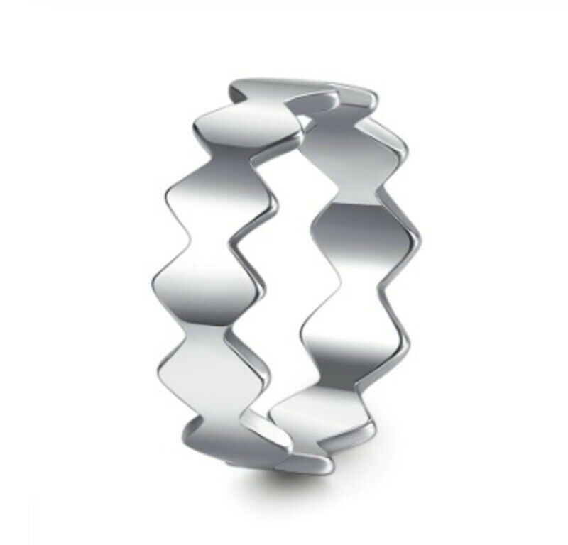 Solid White Gold Ladies Ring Simple Zigzag Design SM16 - Royal Dubai Jewellers