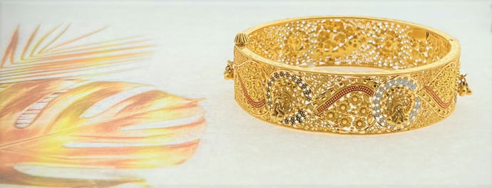 22k Solid Gold Elegant Tri Tone Tradition Bangle b8406 - Royal Dubai Jewellers
