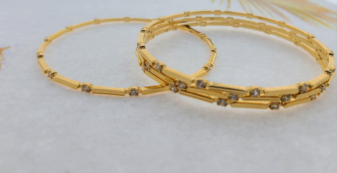 22k Solid Gold Elegant Minimalist Bangle with stones f12349 - Royal Dubai Jewellers