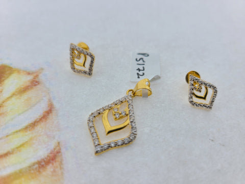 22K Solid Gold Designer Zircon Pendant Set P5172 - Royal Dubai Jewellers