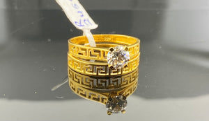 22k Ring Solid Gold Ladies Italian Pattern Design With Signity Stone R2459 - Royal Dubai Jewellers