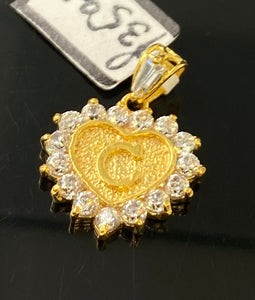 22K Pendant Solid Gold Initial C Heart Shape with Signity Stones p3594 - Royal Dubai Jewellers