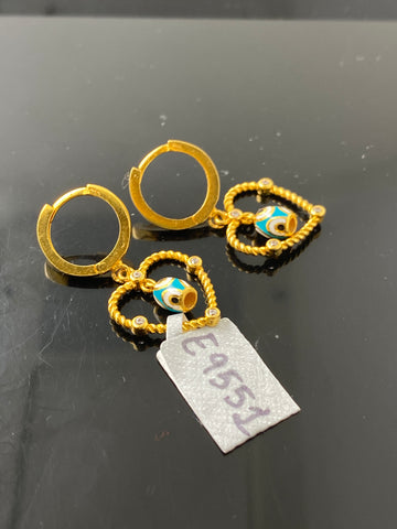 21K Solid Gold Evil Eye Hoops E9551 - Royal Dubai Jewellers