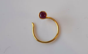 Authentic 18K Yellow Gold Nose Pin Ring Red Birth Stone July n139 - Royal Dubai Jewellers