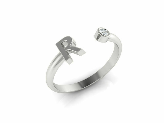 18k Ring Sold White Gold Ladies Jewelry Simple R Letter Design CGR49W - Royal Dubai Jewellers