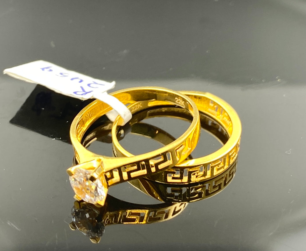22k Ring Solid Gold Ladies Italian Pattern Design With Signity Stone R2459 - Royal Dubai Jewellers
