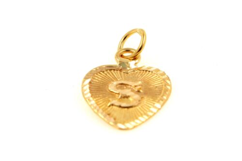 22k 22ct Solid Gold Charm Letter S Pendant Heart Design p1183 ns - Royal Dubai Jewellers
