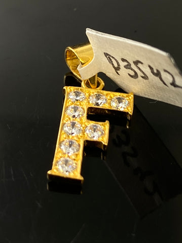 22k Pendant Solid Gold Initial F with Signity Stones P3542 - Royal Dubai Jewellers