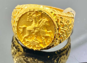 22k Ring Solid Gold Men Jewelry King George Slaying the Dragon Band R2207 - Royal Dubai Jewellers