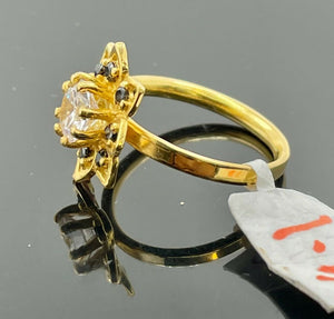 22k Ring Solid Gold Ladies Ring Floral Design With Onyx Stones R1763 - Royal Dubai Jewellers