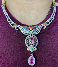22k Necklace Set Beautiful Solid Gold Ladies Multi Color Stones Design CS277 - Royal Dubai Jewellers