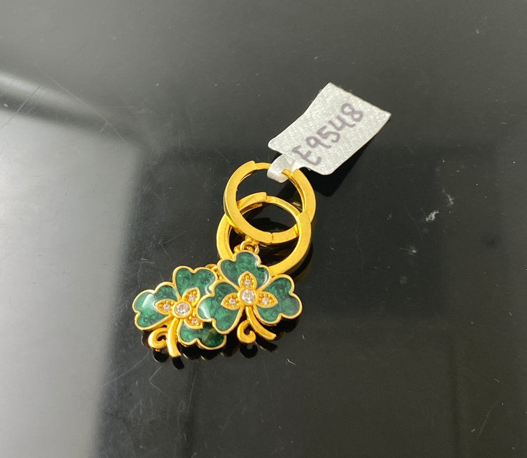 21k Solid Gold Ladies Designer Enamel Floral Zircon Charm Hoop Earrings E9548 - Royal Dubai Jewellers
