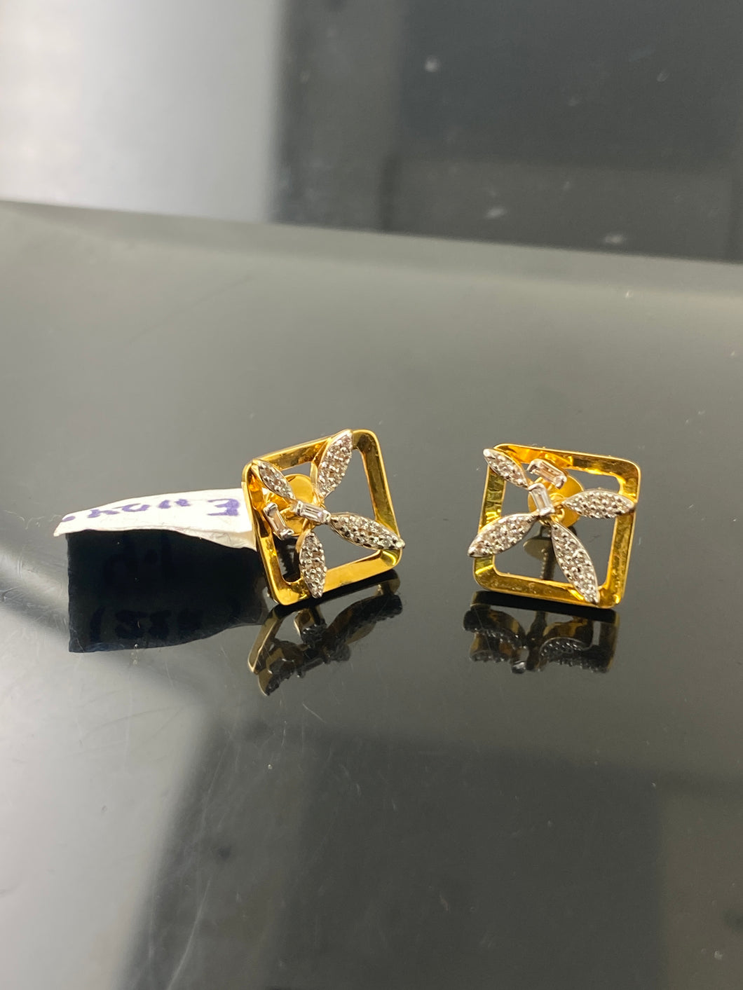 22K Solid Gold Square Studs With Stones e11240 - Royal Dubai Jewellers